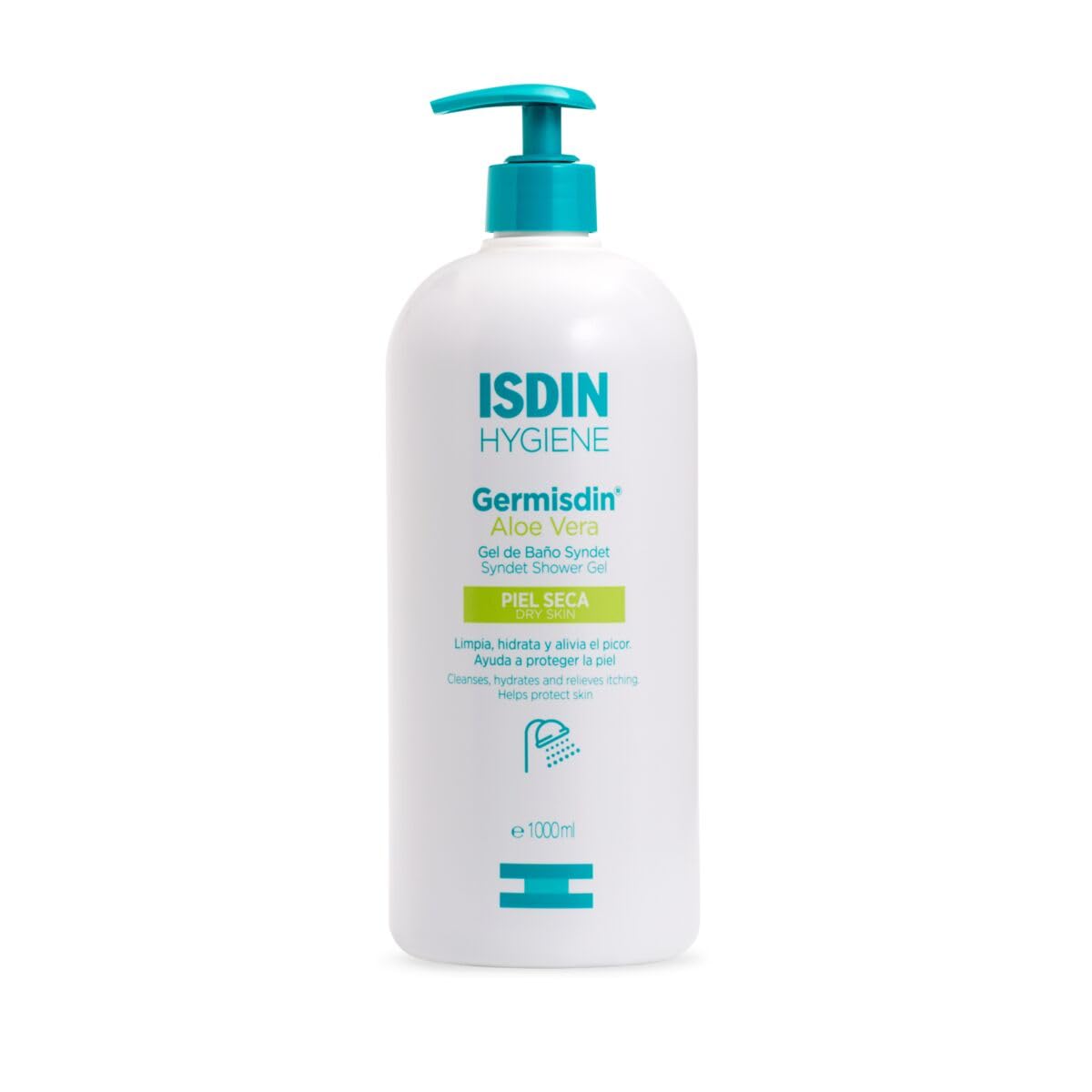 ISDIN Germisdin Aloe Vera Body Wash - Soap-Free Syndet Gel for Dry & Itchy Skin - Hydrates, Soothes & Protects - Daily Hygiene, Family Size 1000ml