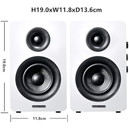 Sanyun SW208 3" Active Bluetooth 5.0 Bookshelf Speakers – 60W Carbon Fiber Unit - Built-in 24bit DAC - Dynamic 3D Surround Sound – 2.0 Computer PC Monitor Gaming Speakers (Pair, White)