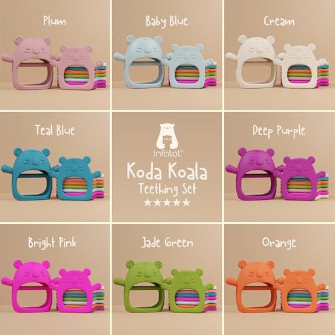 Infatot® Teething Toys for Baby Gifts – 2-Pack Koda Koala Teether Mitten Glove, Soothing Hand Teethers for Infants, Baby Toys 0-6 Months and Up, Newborn Essentials for Teething Relief, Orange