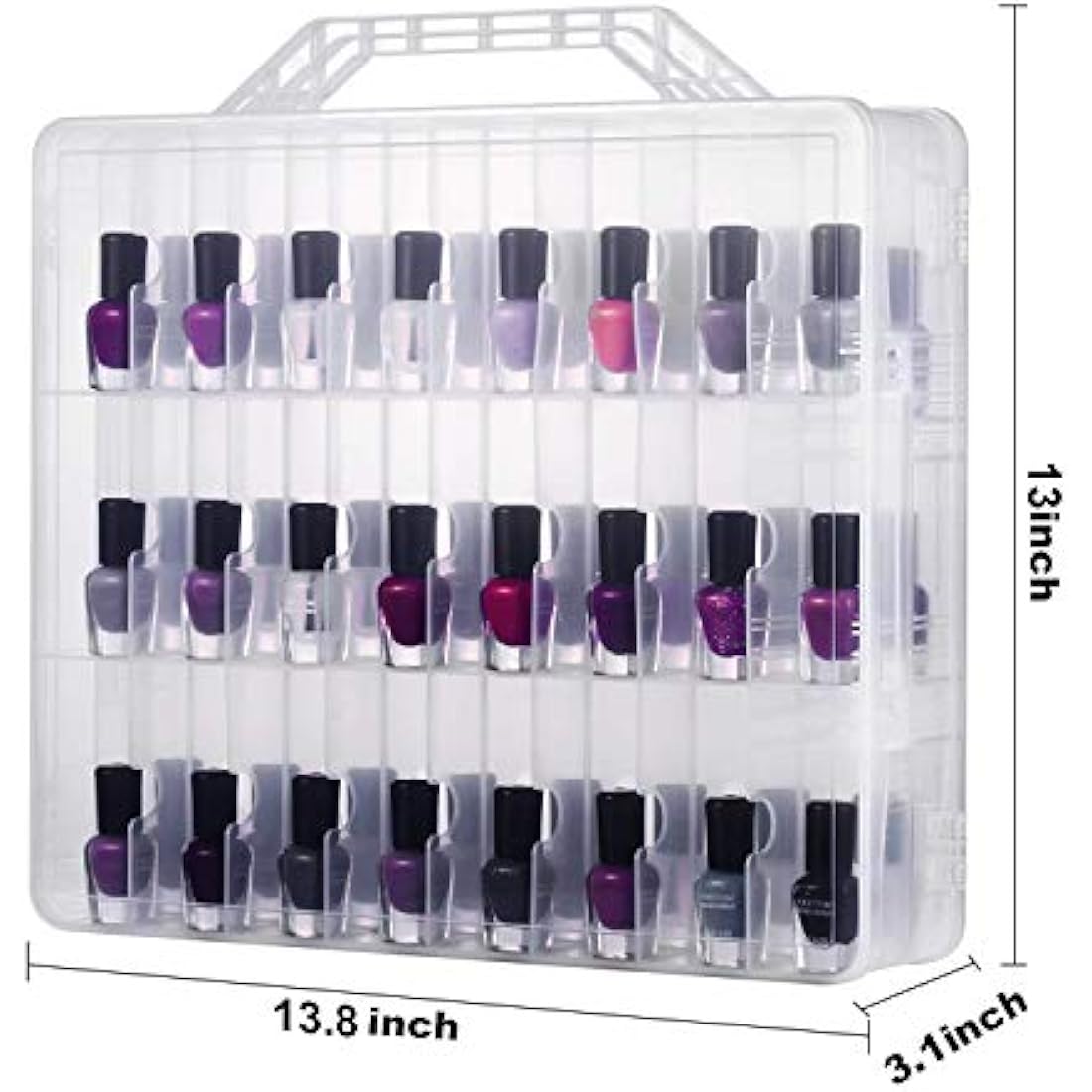 DreamGenius Portable Nail Polish Clear Organizer for 48 Bottles, Double Side and Locking Lids Gel Polish Storage Holder, Space Saver with 8 Adjustable Dividers