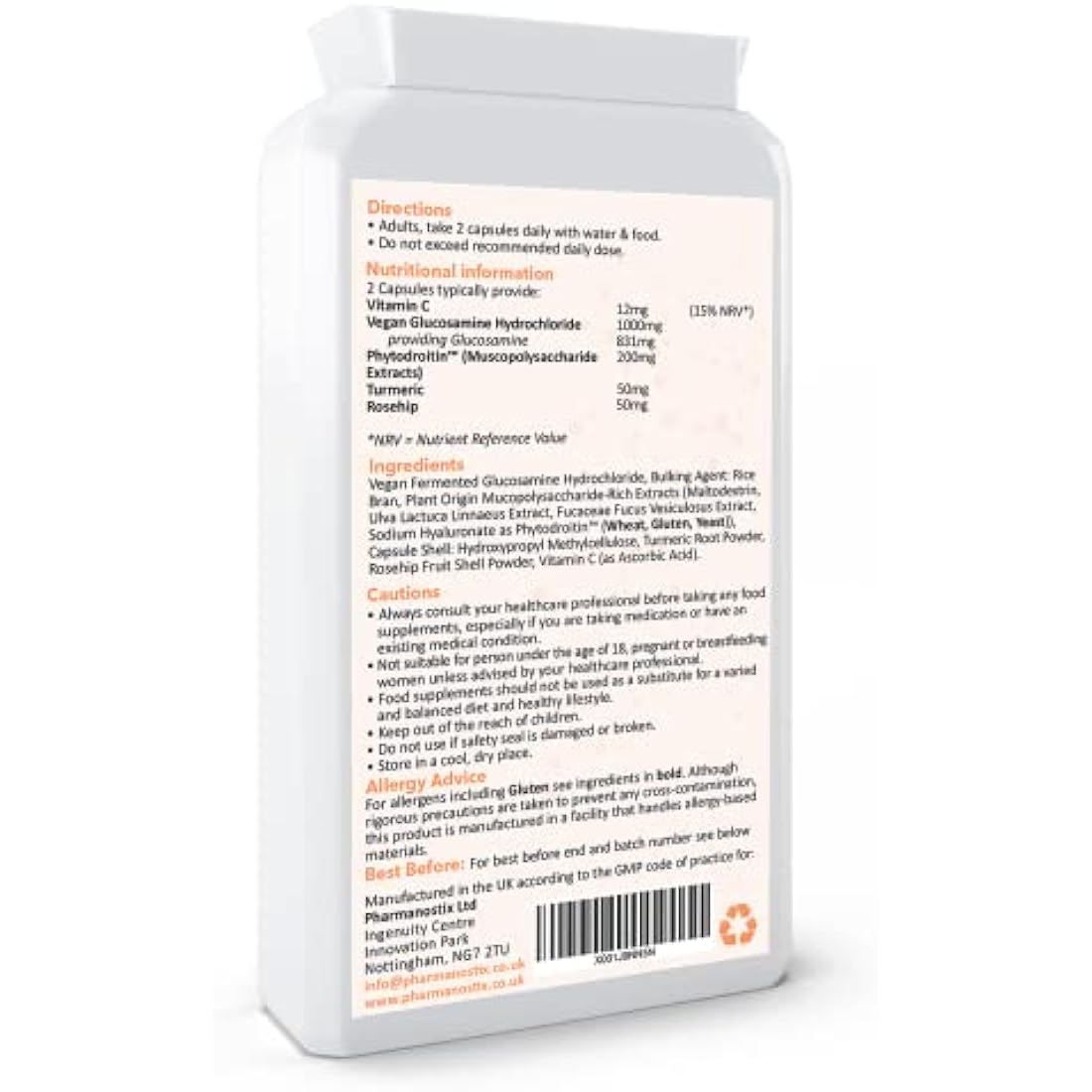 Ultimate Vegan Glucosamine Phytodroitin Complex 90 Capsules - Joint Care Supplement- Plant Based Chondroitin, Turmeric, Rosehip and Vitamin C to Support Cartilage and Bones - Made in UK