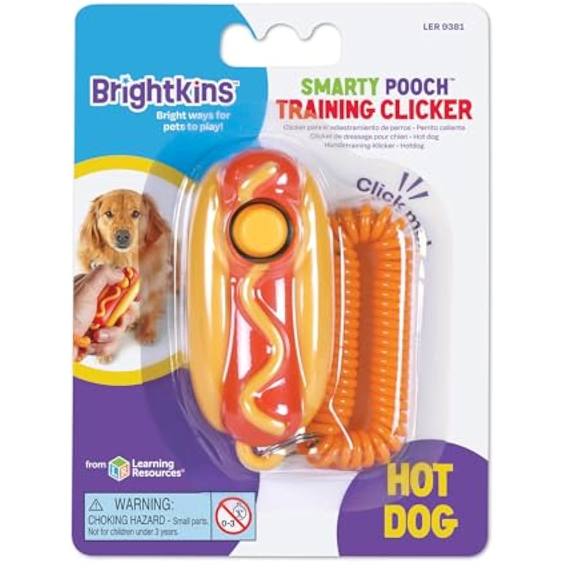 Brightkins Smarty Pooch Training Clicker: Hot Dog, Training Clicker for Dogs with Flexible Wrist Strap, Dog Training and Behaviour Solutions, 1 Piece