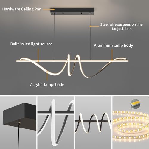 Mikeru Modern 100cm Spiral Pendant with Remote Control 3000K/4500K/6500K Dimmable Dining Room Pendant Light, Brightness 10%-100% Adjustable Island Light, Height Adjustable 1.5M LED Pendant Light