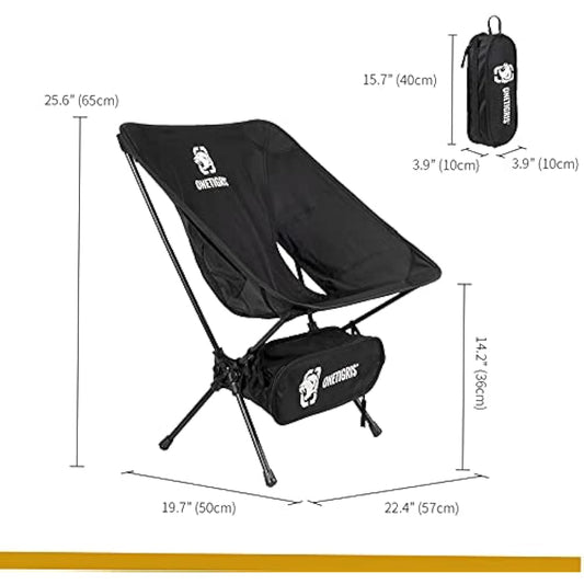 OneTigris PROMENADE Folding Camping Chair, 150kg Capacity Compact Outdoor Chair for Camping Hiking Garden Travel Beach Picnic Lightweight Backpacking