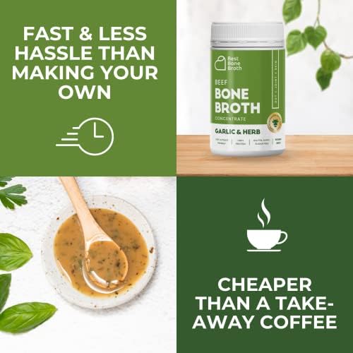 Bone Broth Premium Beef Bone Broth Concentrate Italian Herb Flavour - 100% Sourced from AU Grass-Fed, Pasture-Raised Cattle - Bone Broth Collagen