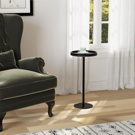 ZEXVIDA Small Round Coffee Table for Small Spaces,Drink Table for Living Room, Bedroom, Bathroom,Balcony (Black)