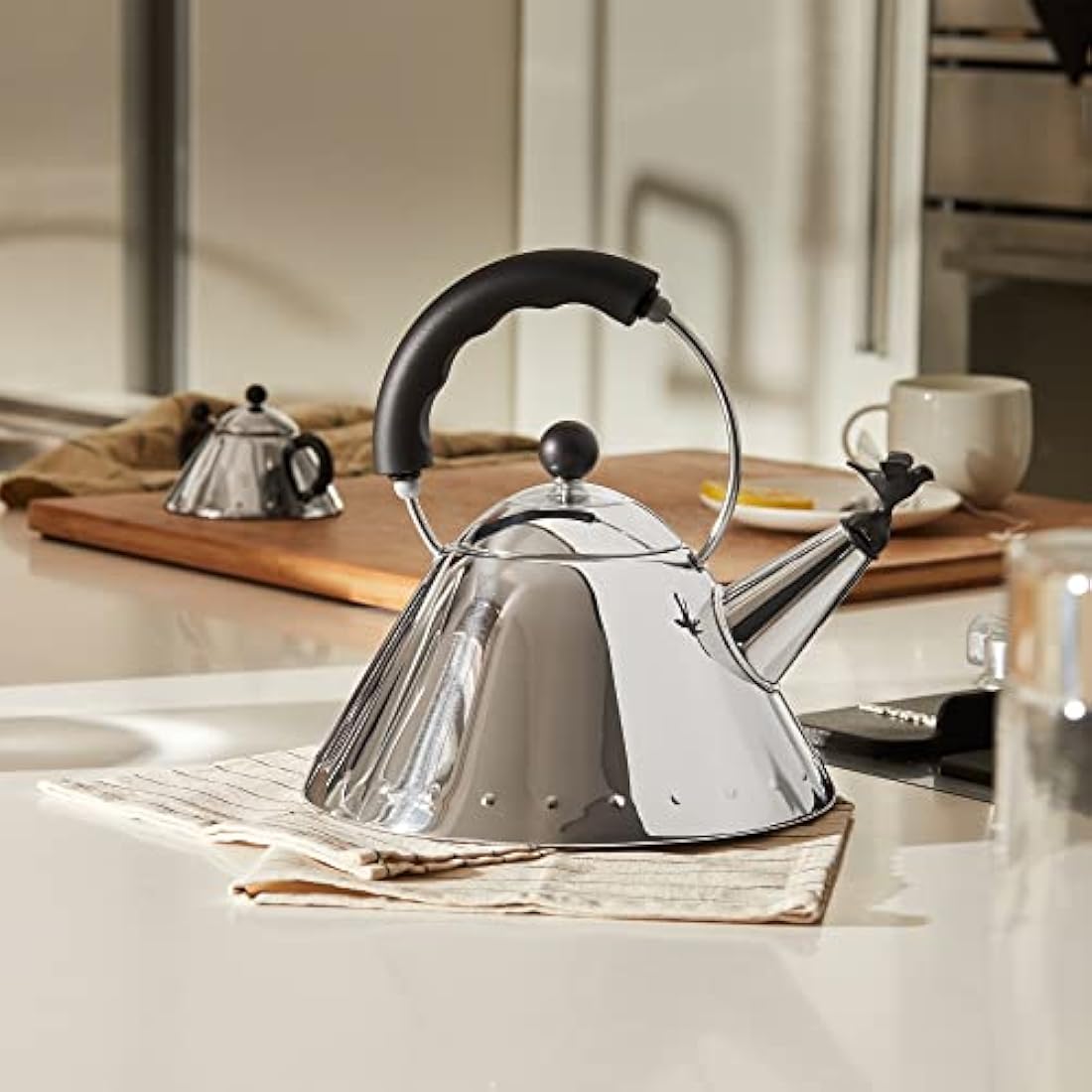 Alessi 9093 B Kettle Stainless Steel with Handle and Bird-Shaped Whistle Polyamide Black