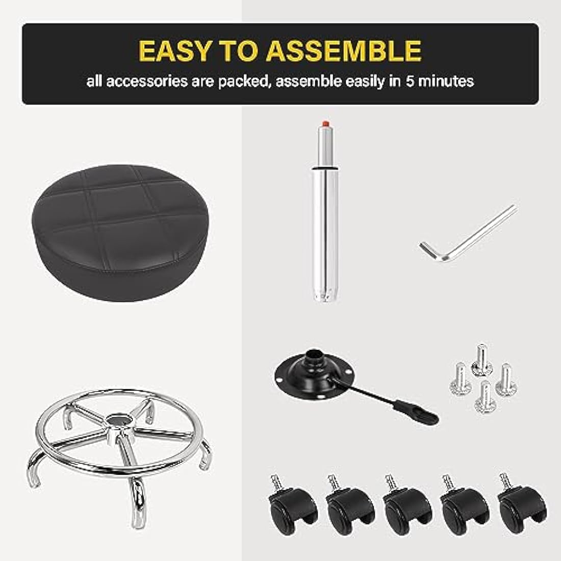 WKWKER PU Leather Round Rolling Stool Swivel Height Adjustment Home Office Drafting Lab Kitchen Massage with wheels Office Chair (black)