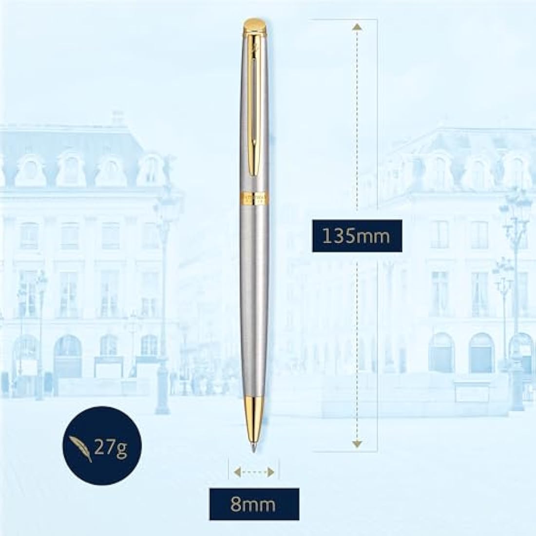 Waterman Hemisphere Ballpoint Pen | Stainless Steel with Gold Trim | Medium Point | Blue Ink Gift Box
