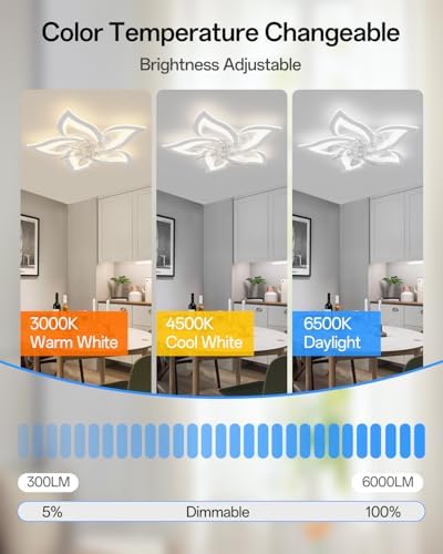 YUNLONG Ceiling Fans with Lights and Remote Quiet DC Fan Light Ceiling Led 6 Speed Dimmable Ceiling Fans with Lamps for Bedrooms Living Room Kids Lounge