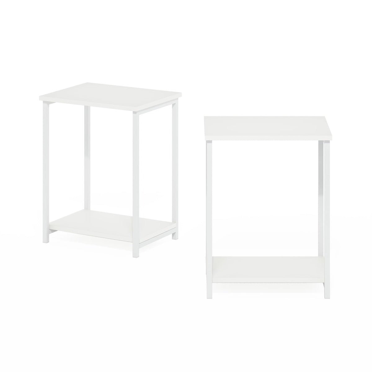 Furinno SIMPLISTIC Side Table Set of 2, 2-Tier Metal Frame End Table with Open Shelf, Night Stand, Bedside Table, for Living Room, Bedroom, White