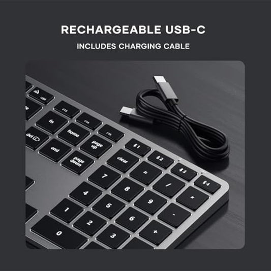 Satechi Slim X3 Bluetooth Backlit Keyboard with Numeric Keypad for Mac, Illuminated Keys & Multi-Device Sync, for Macbook Air/Pro M4, iPad Air/Pro M4, Mac Mini, iMac - Space Grey (US-QWERTY LAYOUT)