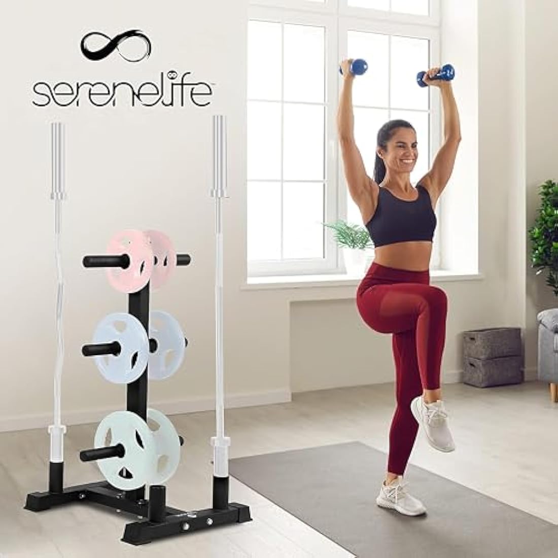 SereneLife Olympic Weight Plate Rack - 800 Pounds Capacity, Heavy Duty Gym Organizer, Scratch Resistant Frame, Powder-Coat Finish, Easy to Assemble, Compact & Space-Saving, Black