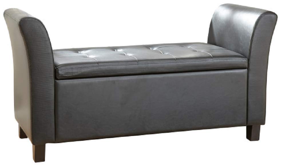 GFW Verona Window Seat Ottoman, Faux Leather Storage Bench with Button Tufted Lid, Upholstered Hallway and Bedroom Seating with Hidden Storage