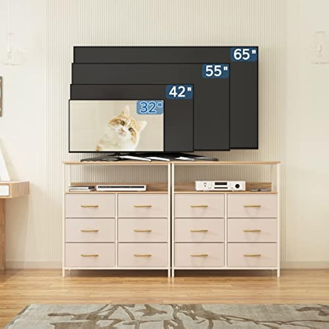 LYNCOHOME Chest of Drawers, Fabric Storage Drawers, 6 Drawers Storage Unit with Sturdy Steel Frame and Wood Top, for Bedroom, Sitting room, Closet. (Beige)