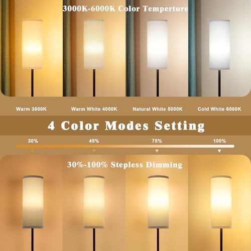Aooshine Floor Lamp for Living Room, Grey Corner Floor Lamp with Dimmable 3 Color Temperatures, Standing Lamp with Remote Control and Stepless Dimmable Colors Temperature & Brightness(Bulb Included)