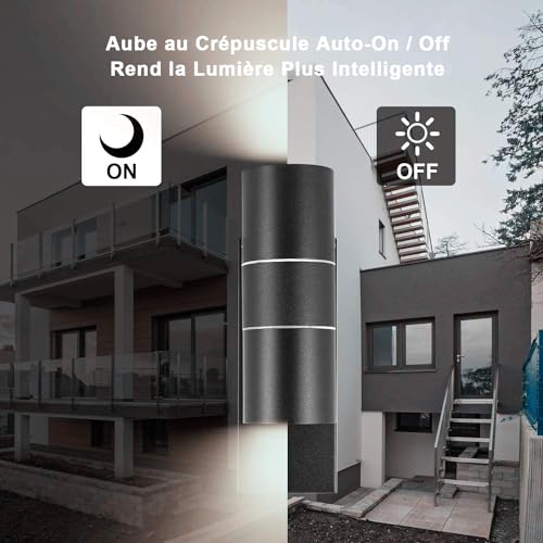 Wondlumi Outdoor Wall Lights Dusk Till Dawn Sensor, Outside Lights Mains Powered 240V IP44 Black Incl. 2X 5W GU10 Bulbs Cool White 6000K