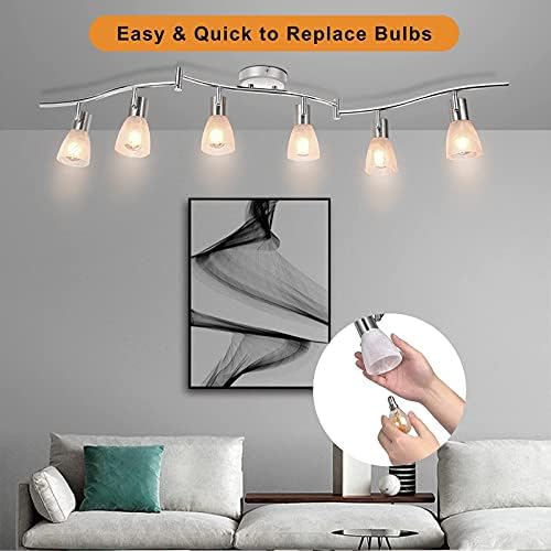 Unikcst LED Ceiling Light Rotatable 6 Way Spot Lights Ceilings Modern Chrome & Glass Spotlight Fittings E14 240V for Kitchen Lounge Living Room (No Bulbs)