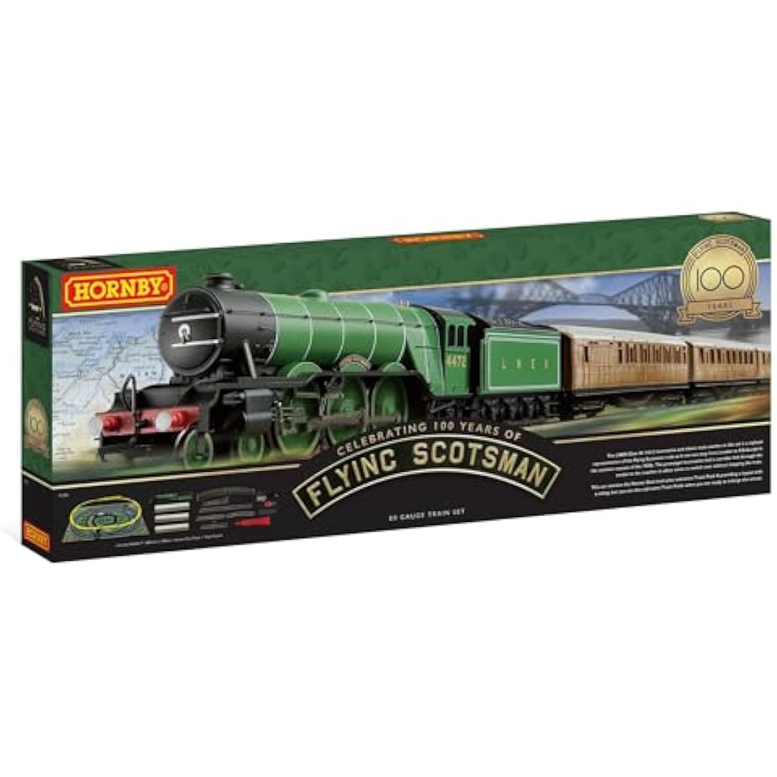 Hornby Train Set - R1255M Flying Scotsman Analogue OO Gauge Locomotives Model Railway Sets, Starter Electric Locomotive Kits - Miniature Steam Engine Building Kits, 1:76 Scale Model Train Gifts