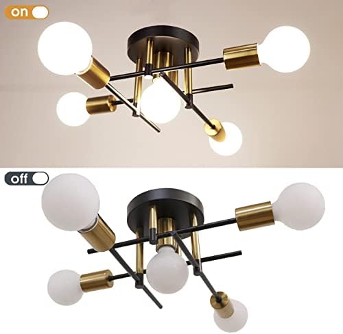 Hudi Fyier Modern Chandelier - 5 Light Industrial Vintage Style Ceiling Light for Bedroom, Kitchen, Dining Room, Loft, Office