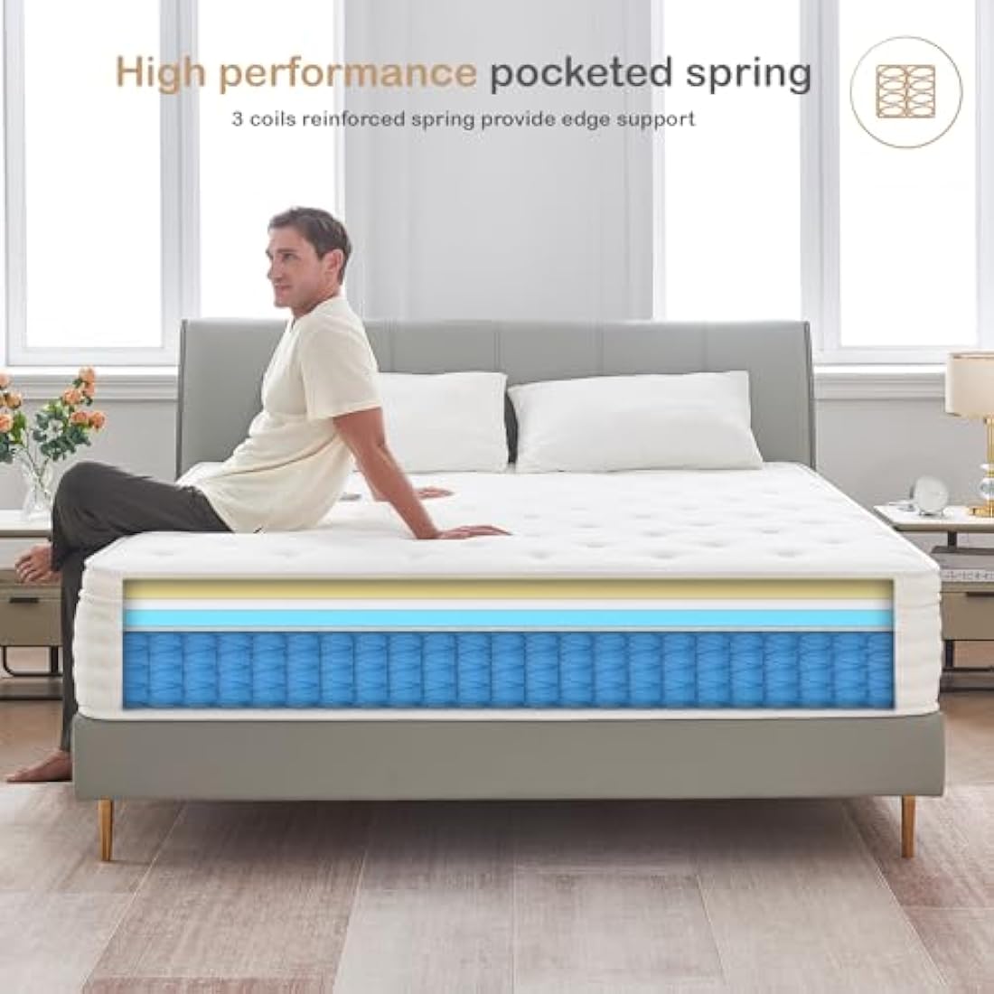 Hiepunos Double Mattress,10.2 INCH Hybrid Memory Foam and Individually Pocket Spring,4FT6 Double Bed Mattress Medium Firm,Ergonomic Pressure Reducing,Improve Sleeping(135x190x26cm)