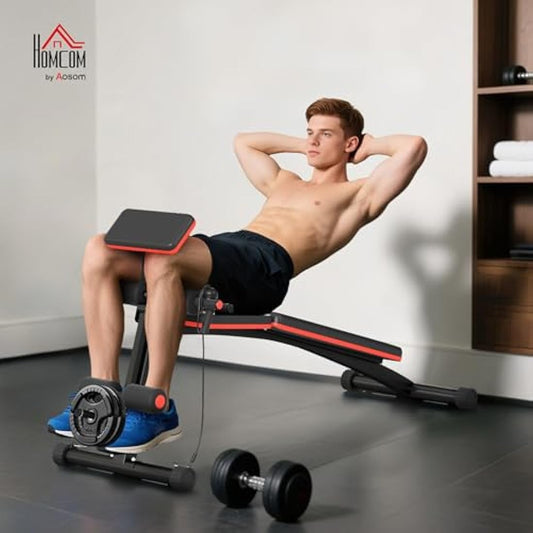 HOMCOM Foldable Weight Bench, Strength Training Sit Up Bench, Incline Decline Bench with 7-Level Backrest, Leg Extension Machine, Preacher Pad and Resistance Band for Home Gym Workout