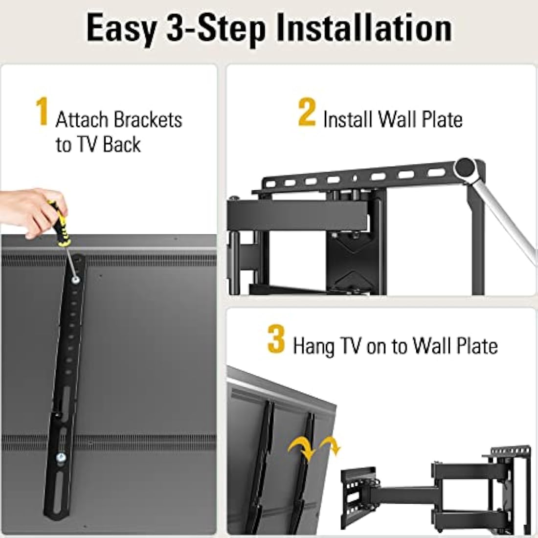 Mounting Dream TV Wall Bracket Mount for Most 26-65 Inch TVs, Max VESA 400x400mm, Tilt Swivel for TV Max 45kg, Full Motion Double Arms Fit OLED LCD LED Flat/Curved Screens, with Fischer Wall Plug