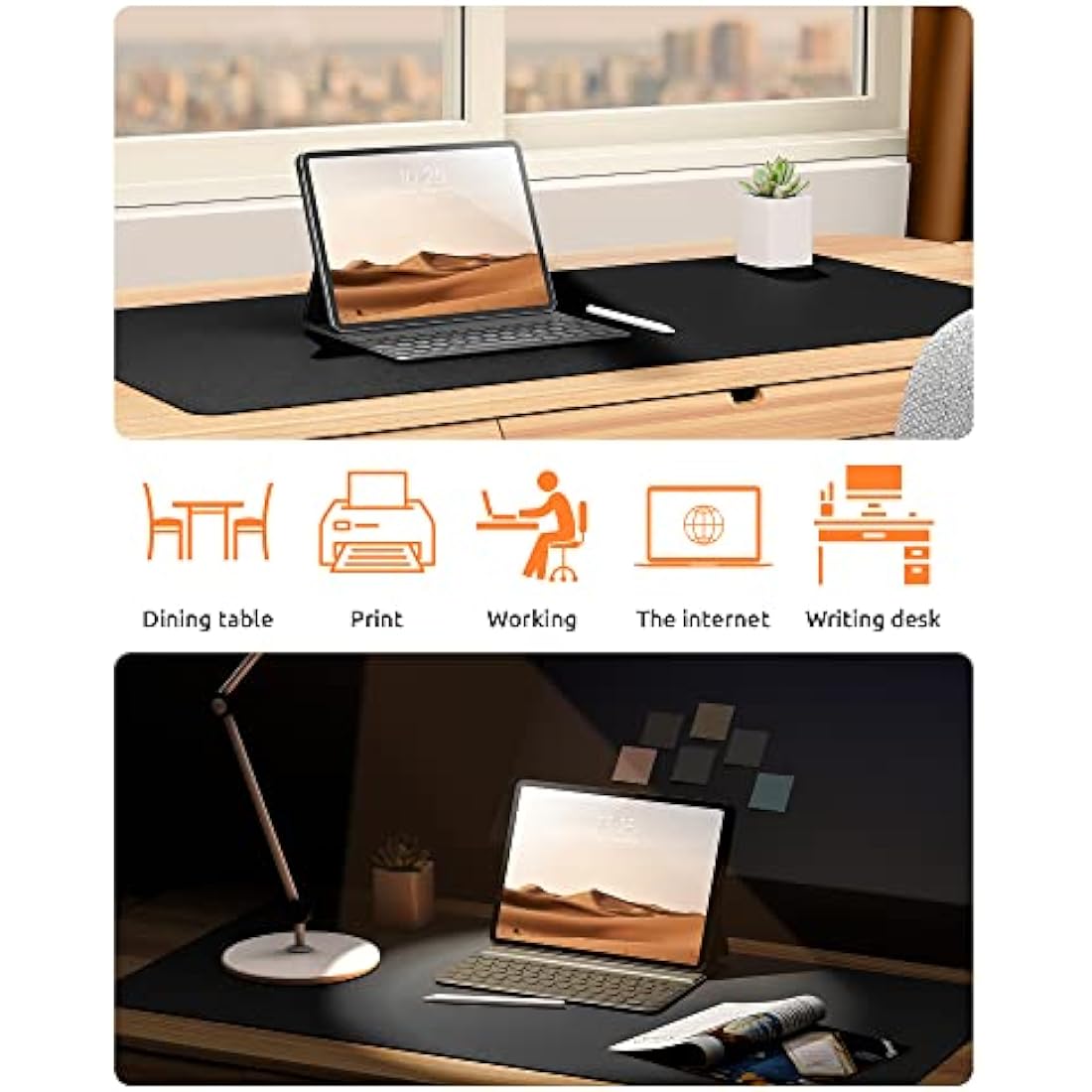 YSAGi Leather Desk Mat, Large Mouse Mat, Non-Slip Desk Pad, Waterproof PU Leather Table Protector Writing Pad for Office and Home (80 x 40 cm, Black)