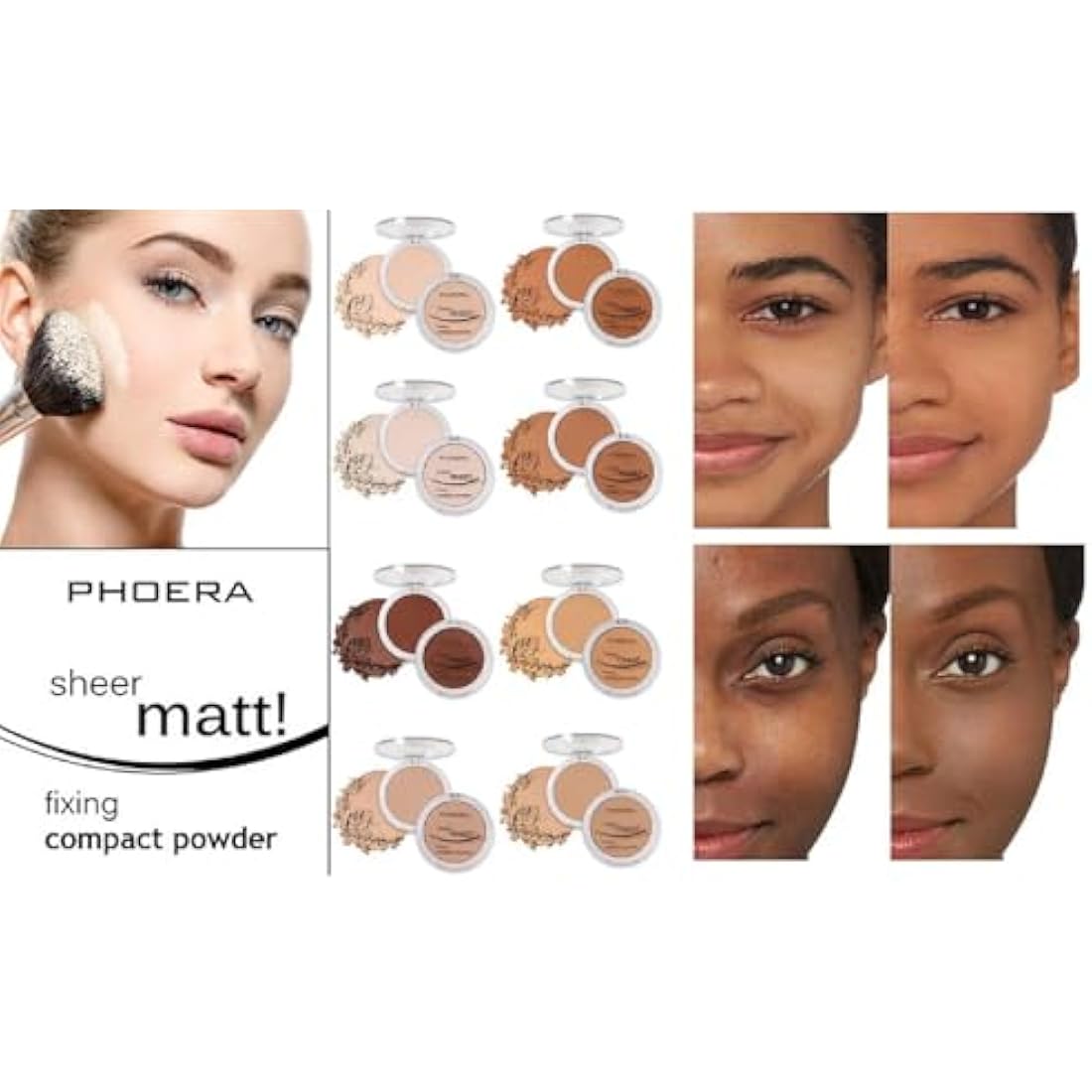 AQUAPURITY - PHOERA Sheer Matte Fixing Powder Makeup Base Fixer Setting Powder Foundation Fixing Compact Pressed Powder Long Lasting Make Up Fixer Skin Vitamin E Beauty Blender (202 Natural Beige…)