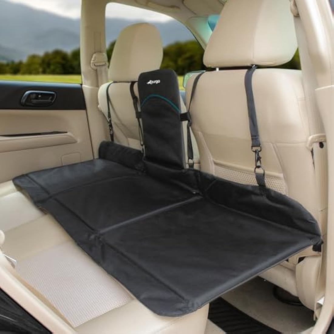 Kurgo, Rover Backseat Bridge, Rearseat Extension, Waterproof and Reversible, Black/Beige