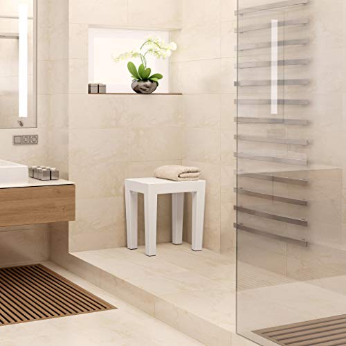 TATAY rectangular stool made of white textured polypropylene, with a wood effect finish. Anti-UV protection, suitable for indoor and outdoor use. Size