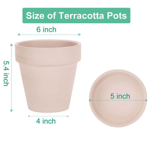 vensovo 15CM Pink Terracotta & Clay Pots for Plant with Saucer - 4 Pack Medium Terra Cotta Planter with Drainage Hole, Flowerpot for Indoor Outdoor