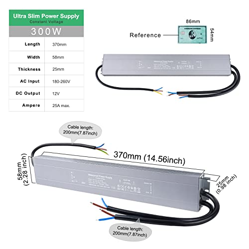 REYLAX 12V LED Driver Lighting Outdoor Transformer 300W 25A, IP67 Waterproof Transformer, Constant Voltage LED Power Supply, AC to DC Low Voltage Light Adapter, for Garden LED Lamps and Shed Light