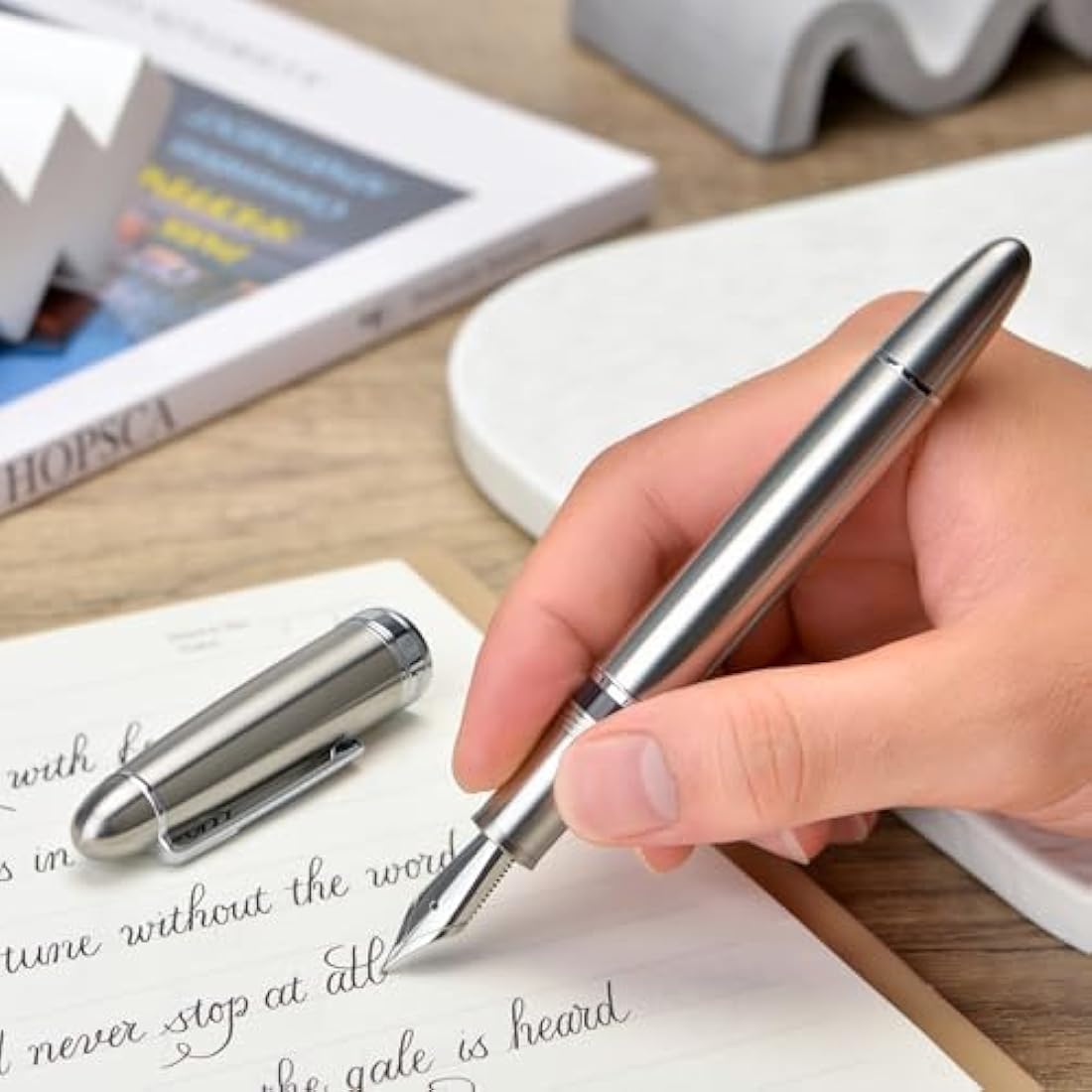 Asvine J16 Solid Titanium Fountain Pen Medium Jowo Nib Piston Filling, Ink Window Design with Wrench and Pen Box