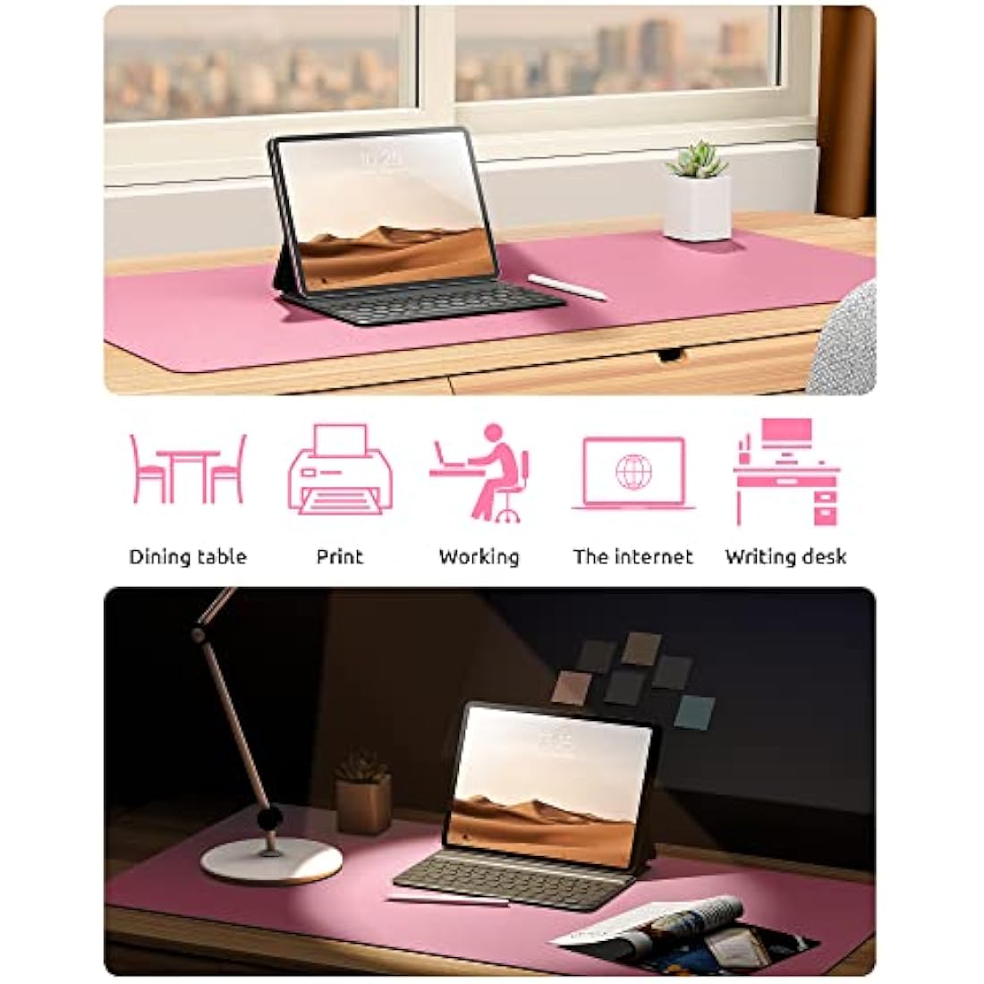 YSAGi Leather Desk Mat, Large Mouse Mat, Non-Slip Desk Pad, Waterproof PU Leather Table Protector Writing Pad for Office and Home (90 x 43 cm, Pink)
