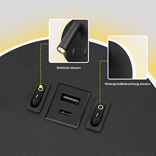 uksunvi LED Reading Lamp Wall Lamp USB Type-C Two Charge Mouth Switch Adjustable 12W LED Spotlight 3000K Wall Lamp Aluminum Bed Lamp Rotatable (Round
