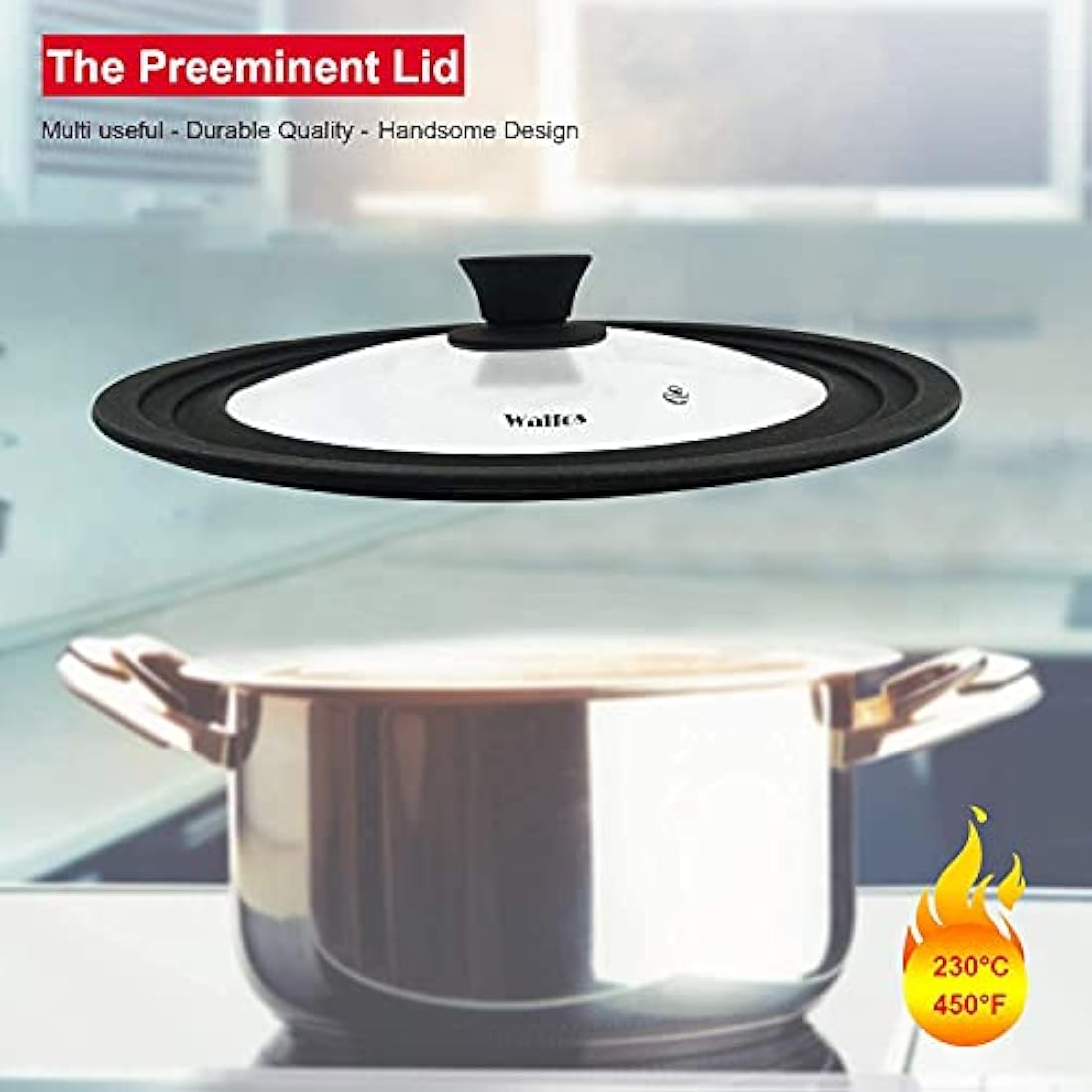 Universal Lid for Pots, Pans and Skillets - Tempered Glass with Heat Resistant Silicone Rim and Fits 16/18/20cm and 24/26/28cm Diameter Cookware(2Pcs)