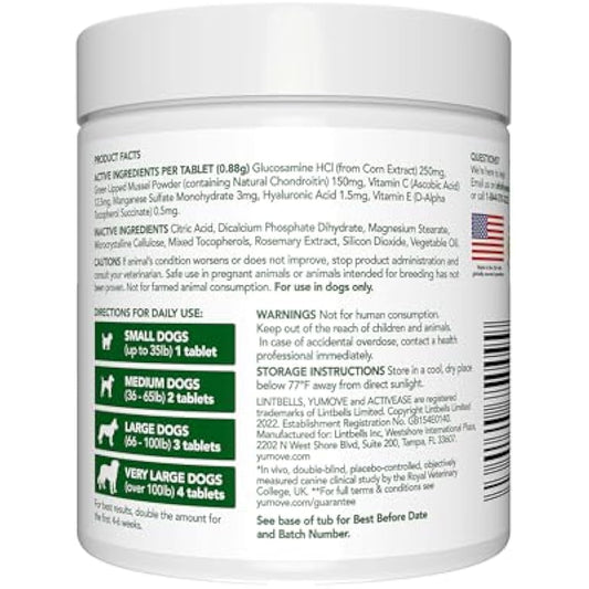 YuMOVE Joint Supplement for Dogs, Essential Dog Hip and Joint Support for Adult Dogs with Glucosamine, Chondroitin, Green Lipped Mussel, Aged 6 to 8, 120 Tablets