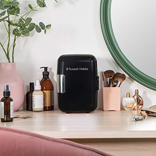 Russell Hobbs Mini Cooler RH4CLR1001B 4L/6 Can Portable Mini Cooler & Warmer for Drinks, Cosmetics/Makeup/Skincare, AC/DC Power, Retro Style, Black, For Bedroom, Home, Caravan, Car