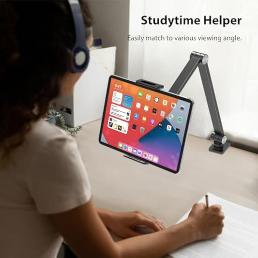 BEWISER iPad Stand Desk Mount for Tablet,Portable Monitor Arm Holder, Aluminium Alloy Clamp Mount Compatible with 1kg 4.7-15.6" Screen Phone,Kindle,Fire HD,Switch (Grey)