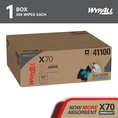 WypAll X70 Power Clean Cleaning Cloths 8381 - Reusable Cloths - 1 Right Rag Box x 300 White, Absorbent Cloths