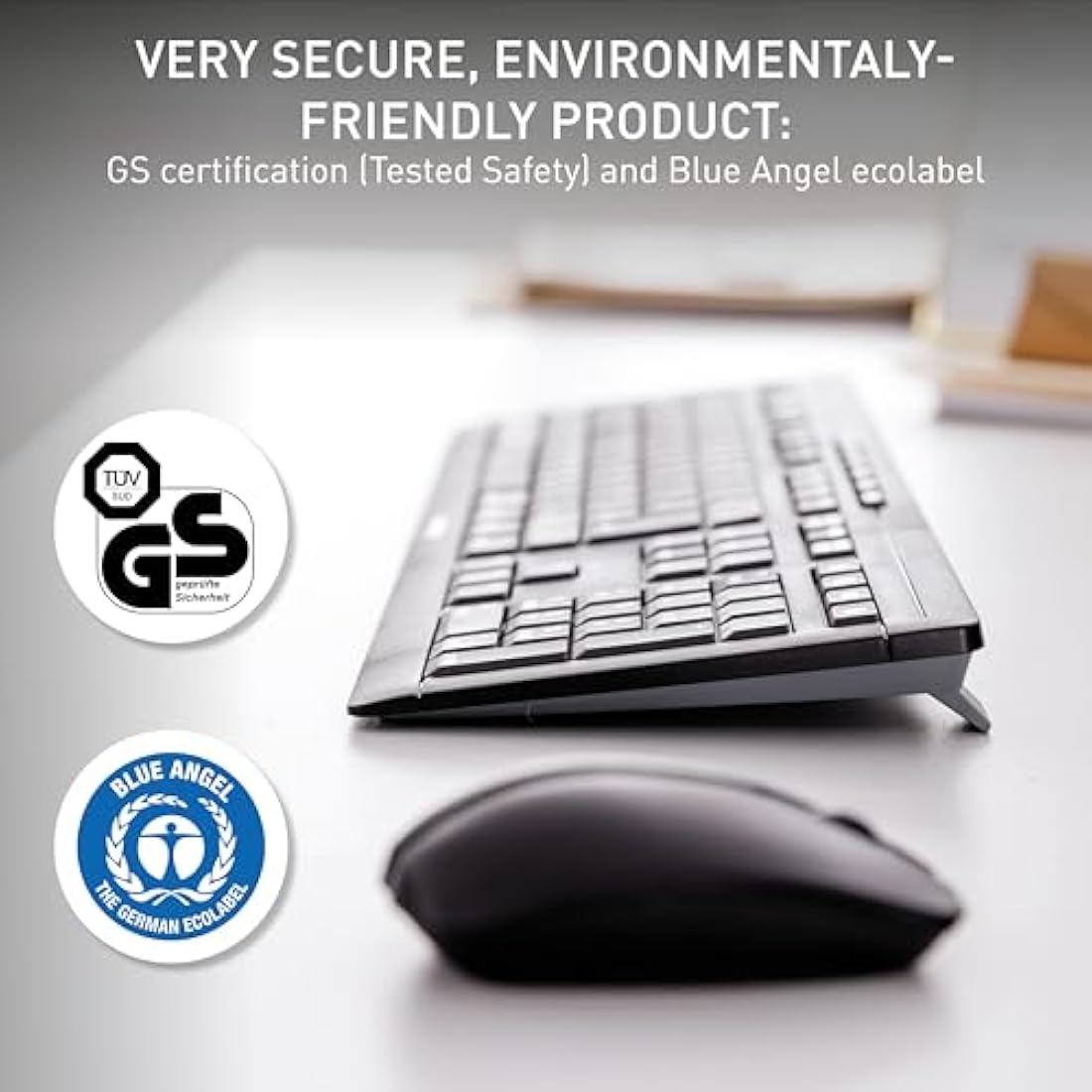 CHERRY STREAM DESKTOP, Wireless Desktop Set, EU Layout (QWERTY), 2.4 GHz RF, Quiet Keystrokes, Flat Keys, Battery-Operated, Black