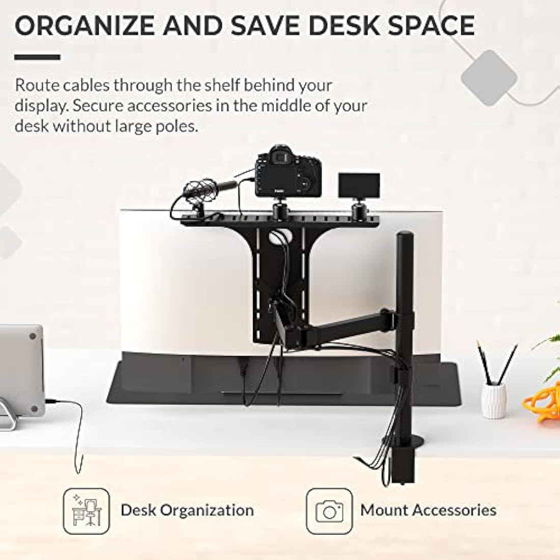 HumanCentric DSLR Monitor Mount Large, Desk Camera Mounting, Light Webcam, Microphone Shelf for Monitor VESA Arm, Replace Clamp Tripods, 100x100mm Patterns, Aluminum, Hardware Included