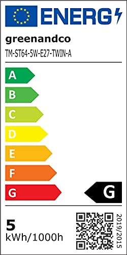 greenandco E27 ST64 LED Vintage Fflament Bulb 5W Replaces 35W 400lm 2000K Extra Warm White 360 230V, no Flicker, not dimmable, 8-Pack