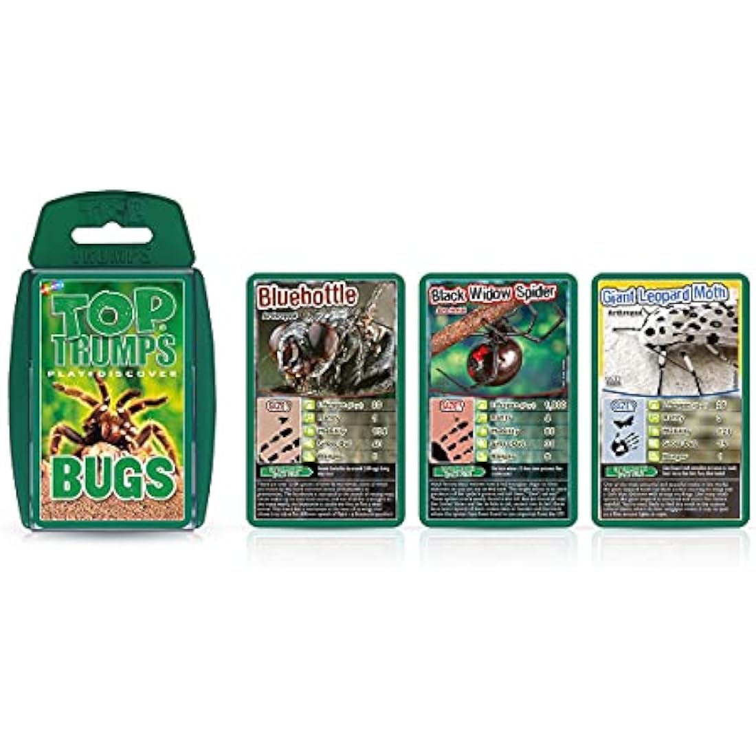 Top Trumps Bugs Classic Card Game, learn facts about the Black Widow, furry Tarantula, Praying Mantis and the Ladybird in this educational packed game, gift and toy for boys and girls aged 6 plus