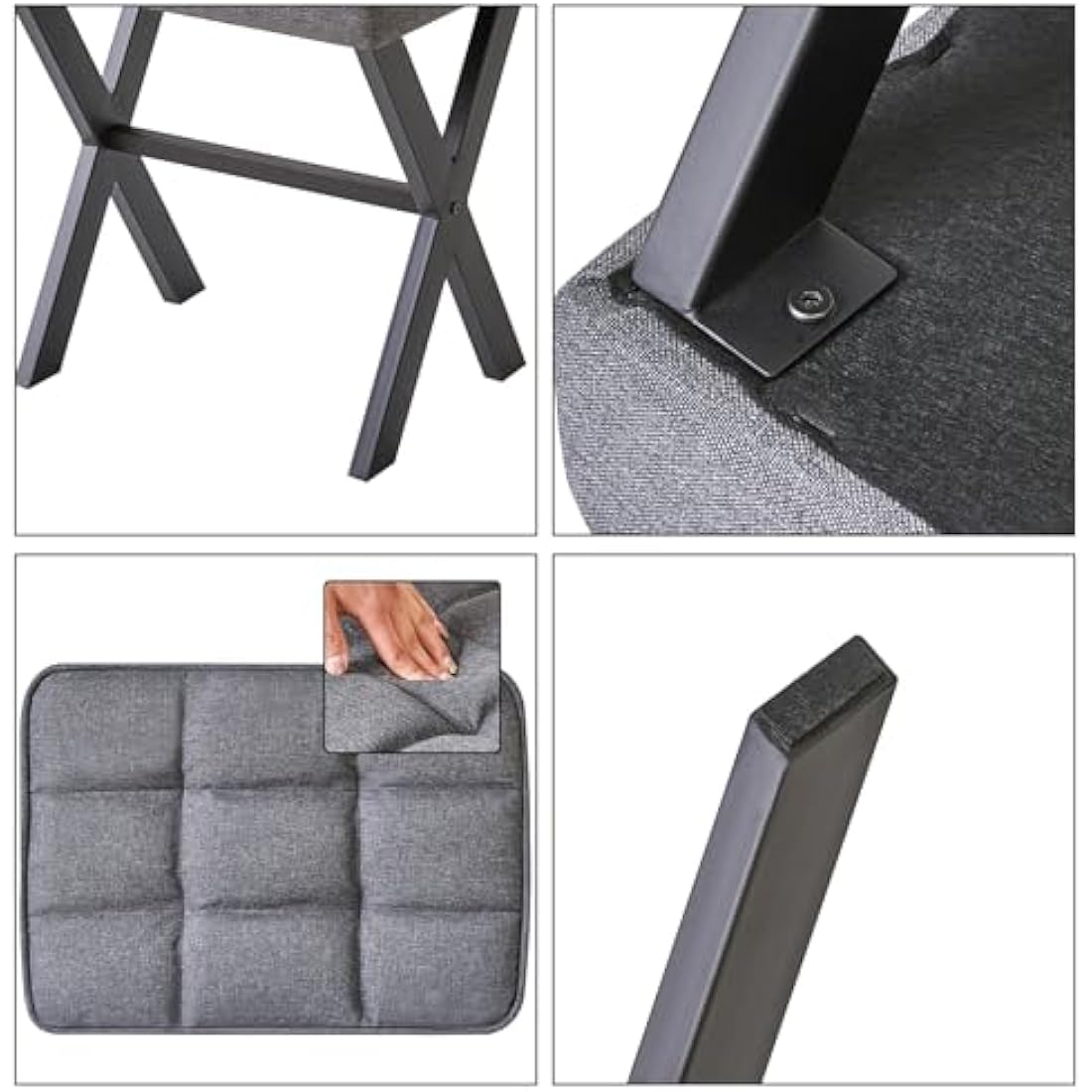 IBUYKE Square Makeup Stool with X-Leg Foot Rest, Linen Footrest Stool, Ottoman Seat Vanity Stool, Multi-Use as Small Side Table, for Bedroom, Living Room, Dark Gray L/G-70G