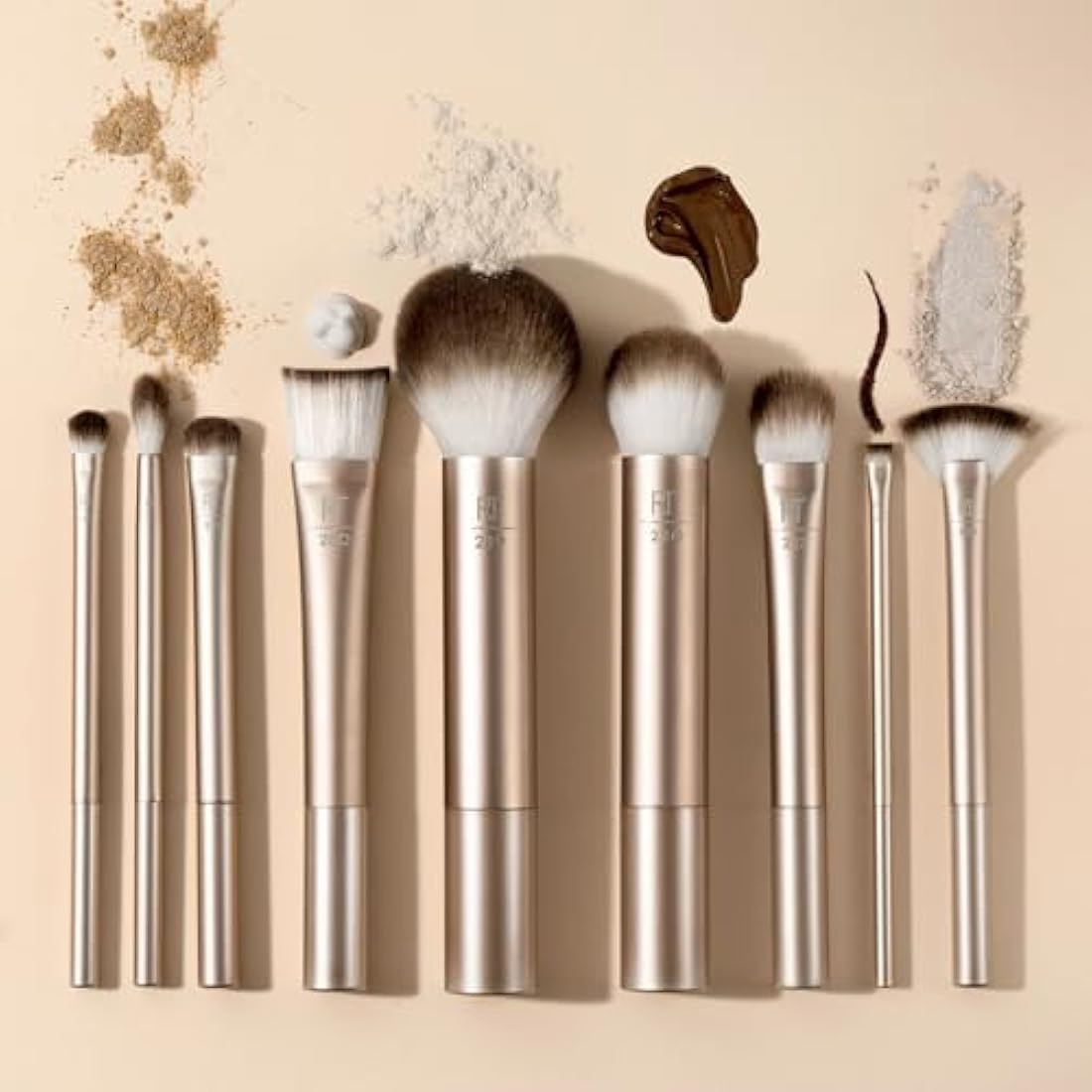 REAL TECHNIQUES Au Naturale Makeup Brush Kit, For Foundation, Powders, and Concealers, Premium Quality Face Brushes, 9 Piece Set, Gold