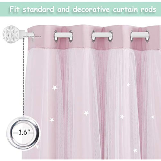 NICETOWN Blackout Curtains for Bedroom - Stars Cut Out Curtains for Kids Nursery Girls Living Room Thermal Curtains Drapery with Eyelet for Windows, 2 Panels, W52 x L63 Inch (132x160 cm), Pink