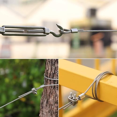 JIZZU 37PCS Garden Wire for Climbing Plants, 30M 304 Stainless Steel Wires with Vine Eyes, 2mm Garden Wire Heavy Duty with Turnbuckle Wires Tensioner, Wire Rope Kit for Outdoor Hanging, Fence