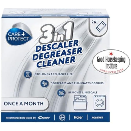 Care+Protect 3 in 1 Washing Machine - Dishwasher Cleaner - Limescale Remover - Degreaser - Hygienic Cleaner - Universal - 24 Months Supply - Maxi Pack